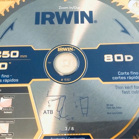 LOT OF 5 NEW SEALED IRWIN 10" 80D CARBIDE TIPPED CIRCULAR SAW BLADE # 15187 - Picture 4 of 8